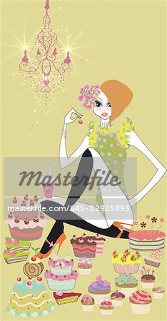 Young woman eating sweets