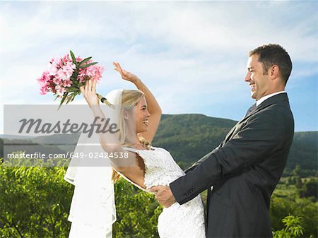 Bride and groom celebrating