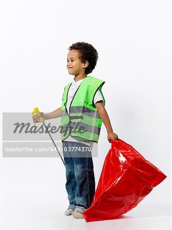 Boy with cleaning gear