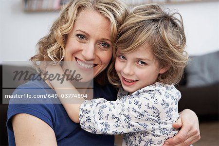 Mother and girl hugging