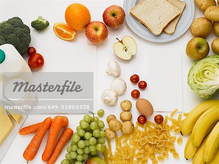 Overhead view of healthy foods Overhead view of healthy foods