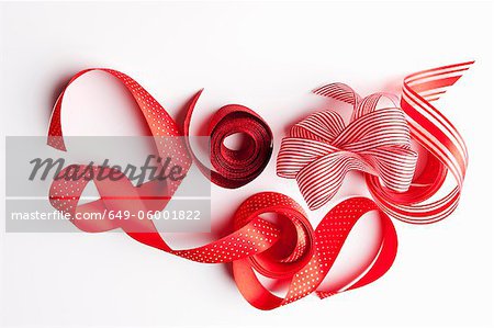 Close up of decorative red ribbons