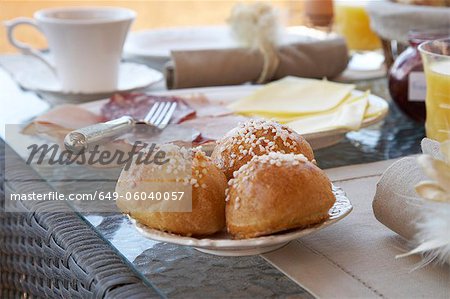 Close up of rolls at breakfast table