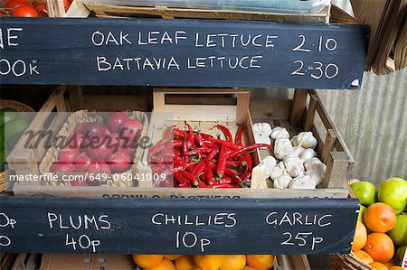 Crates of produce for sale