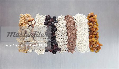 Hand made granola/muesli, with raisins, currants, oats, flax seeds, linseeds, brazil nuts, sunflower seeds
