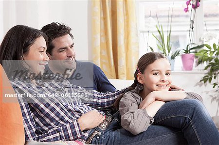 Family relaxing on sofa in living room