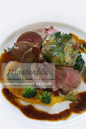 Plate of roast lamb and kidneys