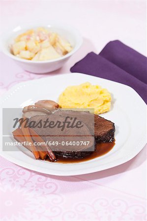 Plate of beef with potatoes