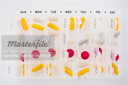 Portions of pills in organizer Portions of pills in organizer