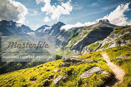 Dirt path on grassy rural hillside