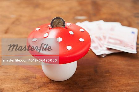 Close up of mushroom savings bank