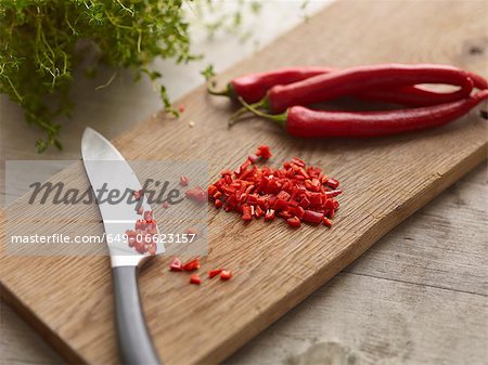 Knife with chopped chili pepper