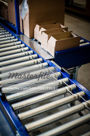 Detail of stationary conveyer belt in distribution warehouse