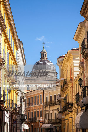 Street scene and church dome in Chieti, Abruzzo, Italy