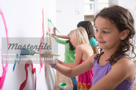 Group of girls painting wall