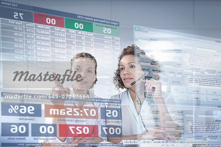 Customer service operators looking at interactive screen