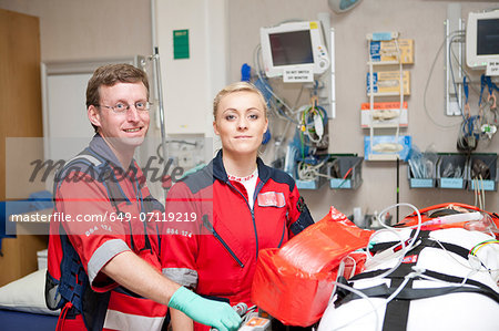 Portrait of paramedics in hospital