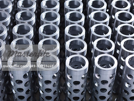 Large group of engineered parts in factory