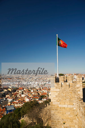 View of castle and rooftops, Lisbon, Portugal