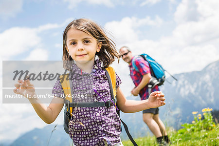 Portrait of girl with father in background, Tyrol, Austria