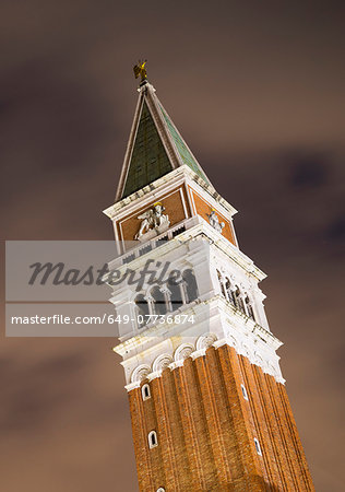 St. Mark's Basilica Bell Tower at night, Venice, Veneto, Italy