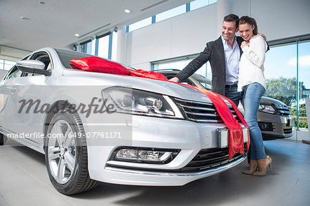 A New Car With A Red Bow - Stock Photos