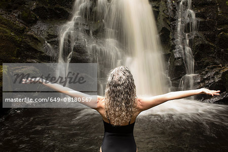 Photo A Lovely Blonde Model Poses Outdoors Near A Waterfall At A Local Park  Image #16134116