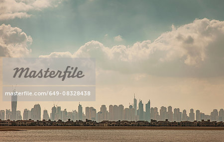 Dubai skyline and villas of Palm Jumeira Island, Dubai, United Arab Emirates