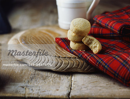 Luxury Scottish all butter shortbread rounds on tartan tea towel