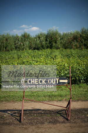 Check out sign on farm