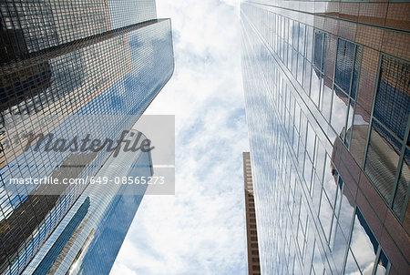 Low angle view of skyscrapers in downtown Los Angeles, California, USA