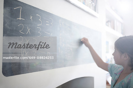 Girl doing maths on blackboard