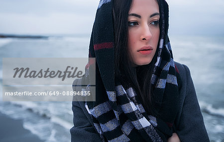 Woman on winter vacation, Odessa, Ukraine