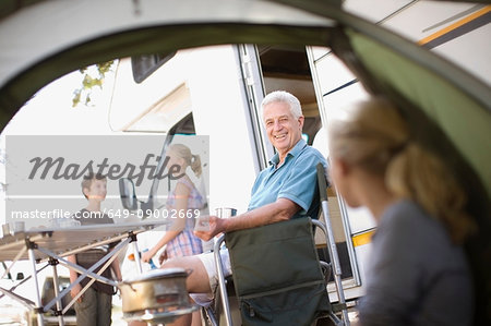 Family camping with RV