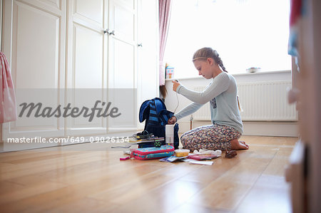 Girl With School Bag Stock Photo, Royalty-Free