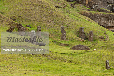 Group of Rano Raraku moai statue on Easter Island