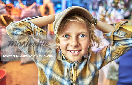 Portrait of young boy at festival, Sucre, Potosi, Bolivia, South America