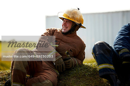 Firemen training, firemen taking a break at training facility
