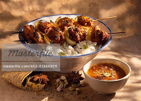 chicken brochettes with basmati rice