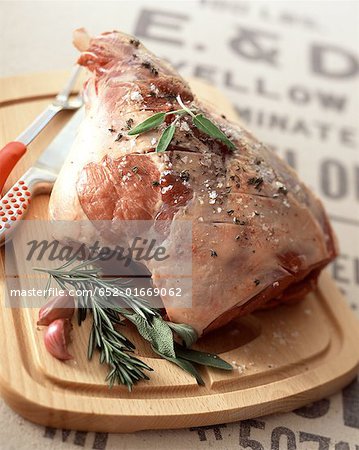 Leg of lamb prepared to be cooked