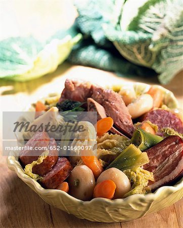 Bollito misto potée with cabbage and porc sausage