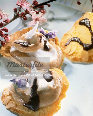 Upside down tuile biscuits filled with chestnut mousse