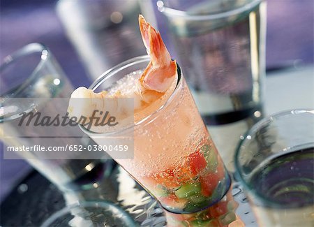 Verrine of shrimp and vegetable aspic