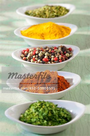 Selection of spices in small dishes