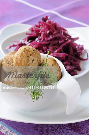 Pork,dill and curry meatballs,sweet and sour red cabbage