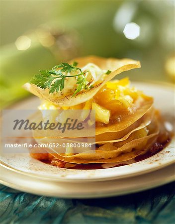 Pancake and pan-fried apple Mille-feuille