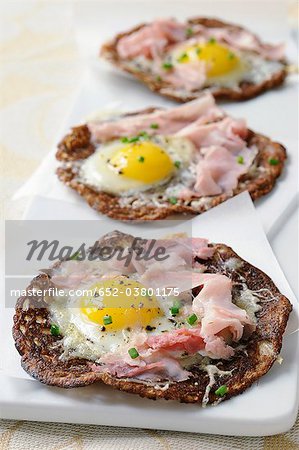 Mini buckwheat galettes with quail eggs