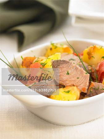 Small casserole dish of tuna and potatoes