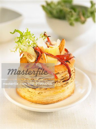 Cod,red pepper and potato tartlet