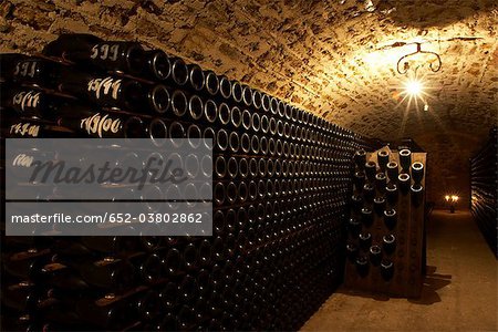 Bottles of wine in a cellar